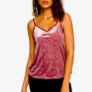 ROXY Rose-colored crushed velvet tank top satin straps